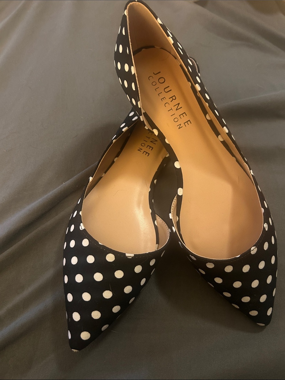 Journee Collection Black and White Polka Dot Pointed Toe Flats